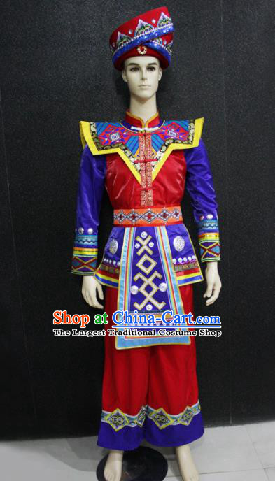 Chinese Traditional Ethnic Folk Dance Costume Zhuang Nationality Festival Bridegroom Clothing for Men