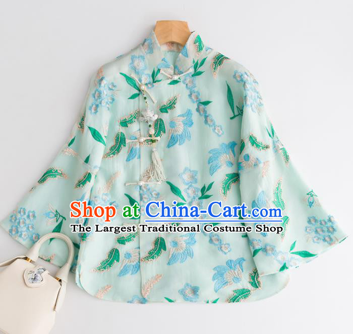 Chinese Traditional National Costume Tang Suit Green Blouse Upper Outer Garment for Women