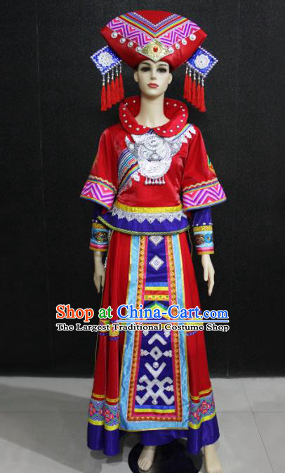 Chinese Traditional Zhuang Nationality Wedding Dress Ethnic Folk Dance Costume for Women