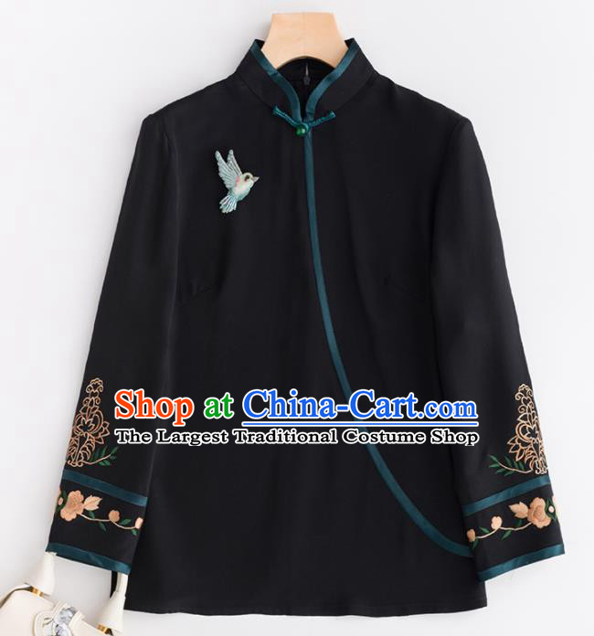 Chinese Traditional National Costume Tang Suit Upper Outer Garment Black Jacket for Women