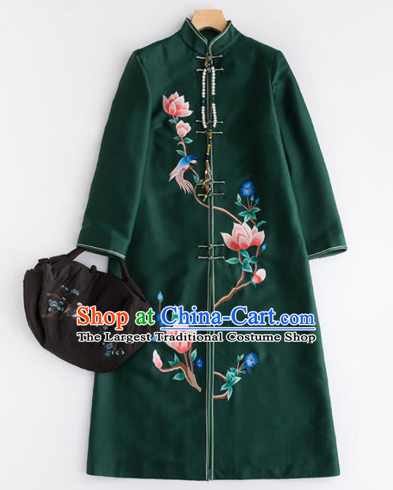 Chinese Traditional Tang Suit National Costume Upper Outer Garment Green Dust Coat for Women