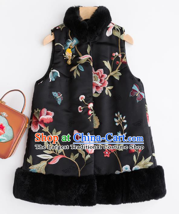 Traditional Chinese National Costume Tang Suit Black Cotton Padded Waistcoat for Women