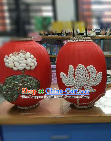 Chinese Traditional New Year Hanging Lantern Handmade Shell Red Palace Lanterns