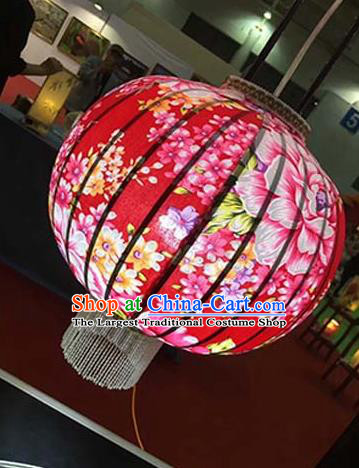 Chinese Traditional Printing Flowers Red Hanging Lantern Handmade Craft New Year Palace Lanterns