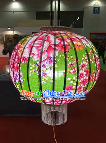 Chinese Traditional Printing Flowers Green Hanging Lantern Handmade Craft New Year Palace Lanterns