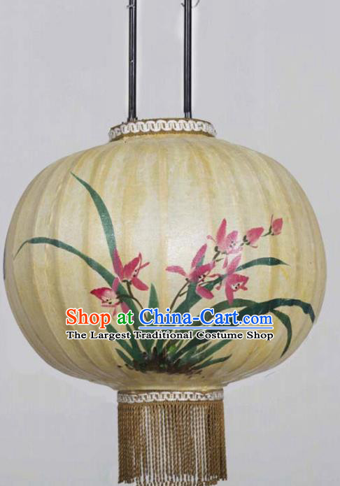 Chinese Traditional Ink Painting Orchid Round Lantern Handmade New Year Palace Lanterns