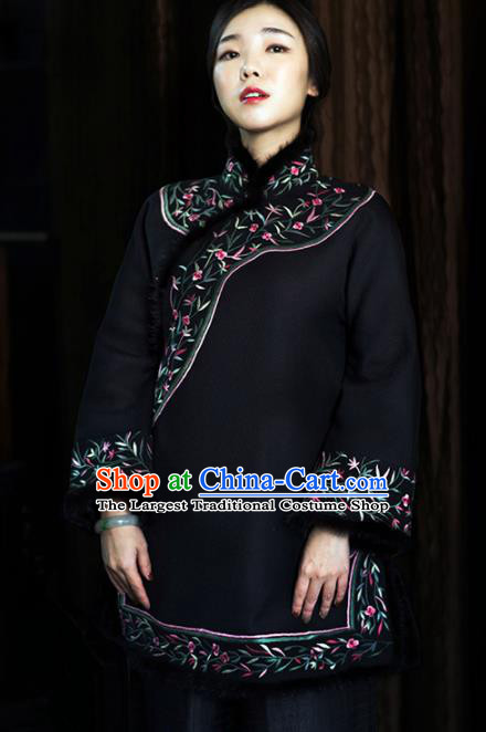 Chinese Traditional Costume National Tang Suit Woolen Coat Outer Garment for Women