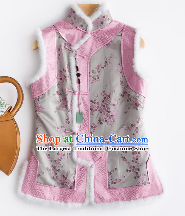 Traditional Chinese National Costume Winter Grey Brocade Vest Tang Suit Waistcoat for Women