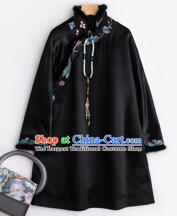 Chinese Traditional National Costume Tang Suit Upper Outer Garment Black Blouse for Women