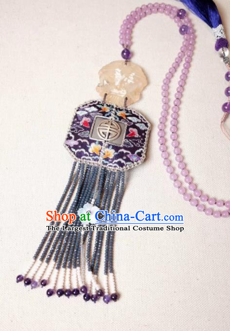 Chinese Traditional Jewelry Accessories Classical Pressure Front Embroidered Sachet Tassel Necklace for Women