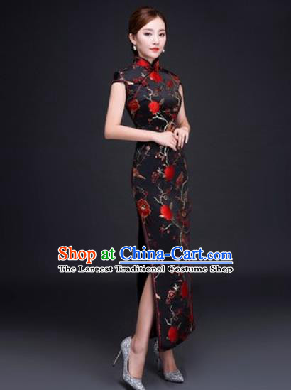 Chinese Traditional National Costume Classical Wedding Cheongsam Red Peony Qipao Dress for Women