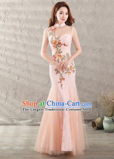 Chinese Traditional National Costume Classical Wedding Pink Veil Fishtail Full Dress for Women