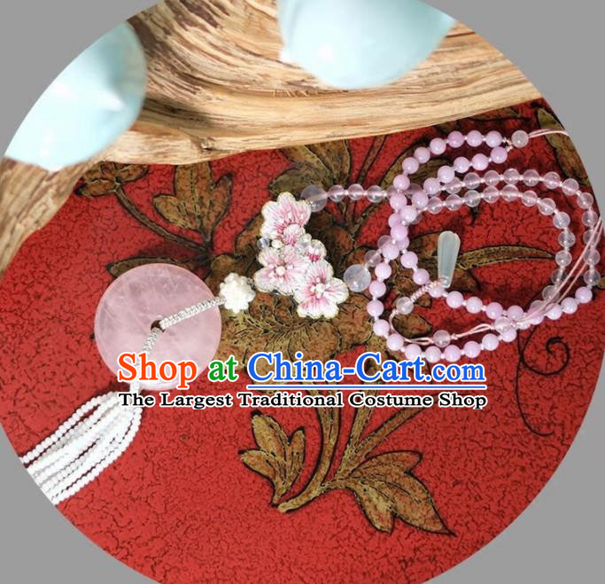 Chinese Traditional Accessories Classical Rose Chalcedony Tassel Necklace for Women