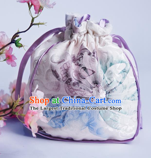 Chinese Traditional Hanfu Accessories Classical Embroidered Silk Purple Handbag for Women