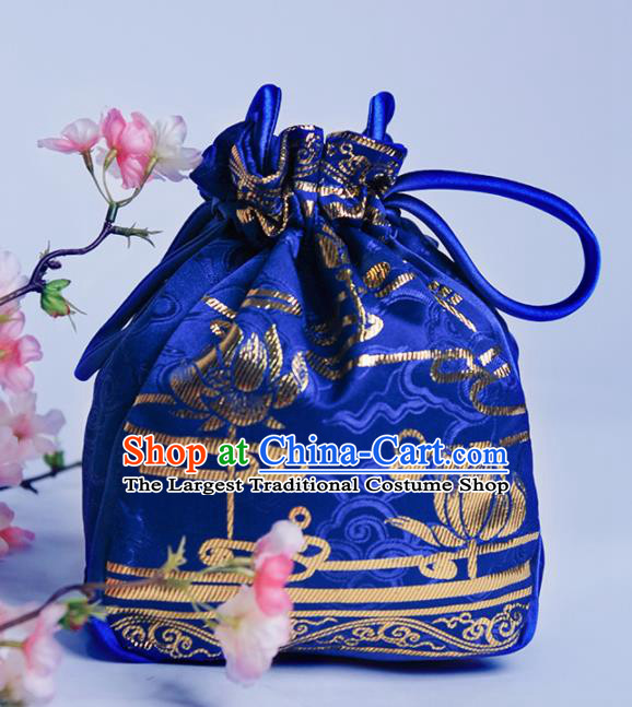 Chinese Traditional Hanfu Accessories Classical Royalblue Brocade Handbag for Women