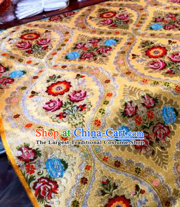 Chinese Traditional Buddhism Peony Pattern Design Golden Brocade Silk Fabric Tibetan Robe Fabric Asian Material