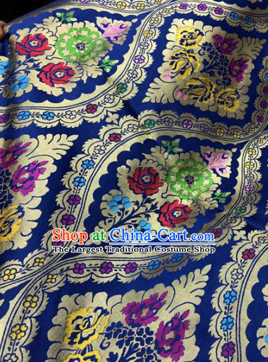 Chinese Traditional Buddhism Begonia Pattern Design Royalblue Brocade Silk Fabric Tibetan Robe Fabric Asian Material