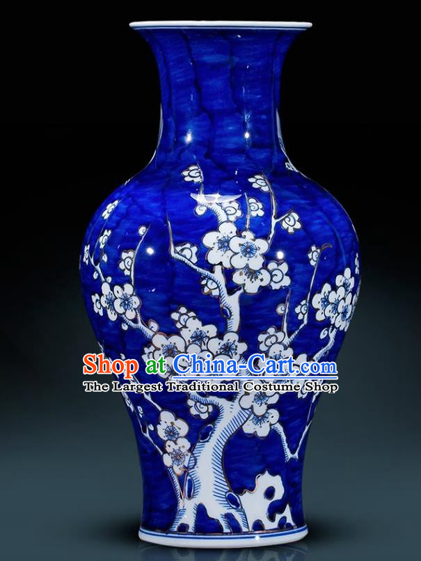 Chinese Jingdezhen Ceramic Handicraft Traditional Blue and White Porcelain Plum Blossom Design Vase