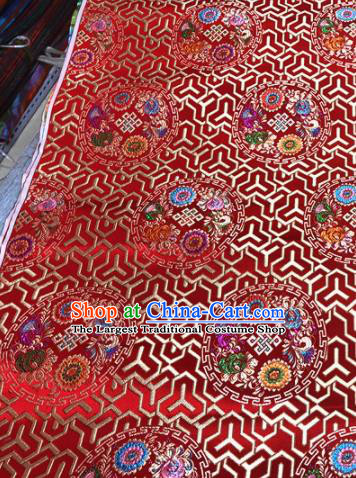Chinese Traditional Buddhism Lucky Pattern Design Red Brocade Silk Fabric Tibetan Robe Satin Fabric Asian Material
