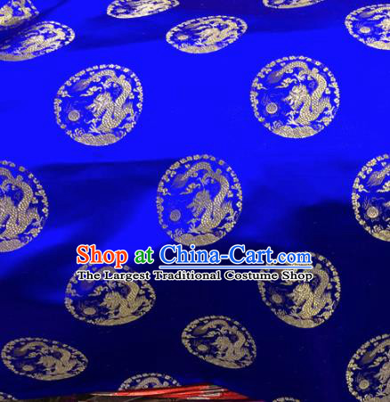 Chinese Traditional Buddhism Round Dragons Pattern Design Royalblue Brocade Silk Fabric Tibetan Robe Satin Fabric Asian Material