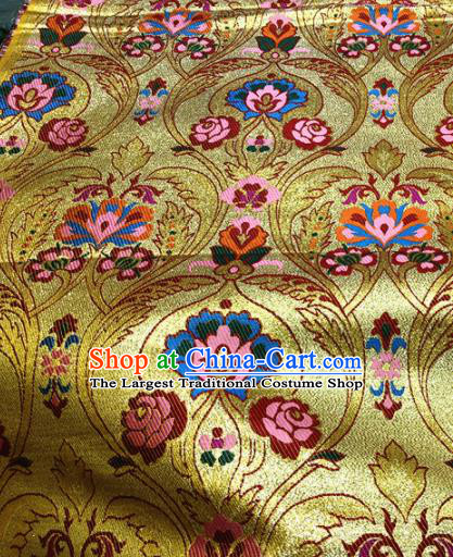 Chinese Traditional Buddhism Cockscomb Pattern Golden Brocade Silk Fabric Tibetan Robe Satin Fabric Asian Material