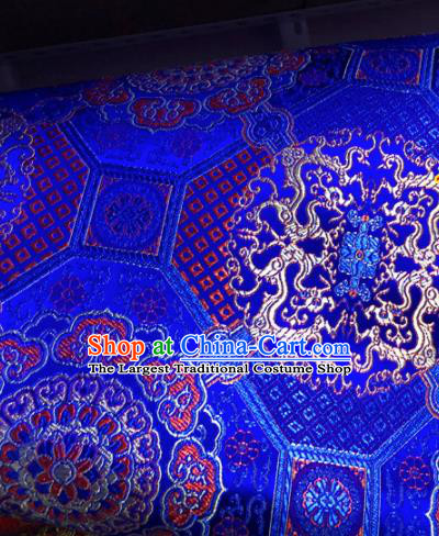 Chinese Traditional Buddhism Round Pattern Design Royalblue Brocade Silk Fabric Tibetan Robe Satin Fabric Asian Material