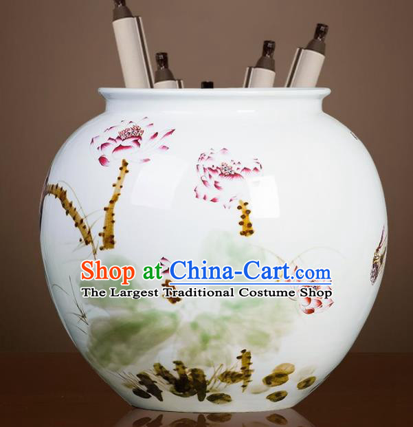 Chinese Jingdezhen Ceramic Hand Painting Lotus Fambe Vase Handicraft Traditional Porcelain Vase