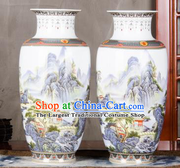 Chinese Traditional Printing Temple View Enamel Vase Jingdezhen Ceramic Handicraft