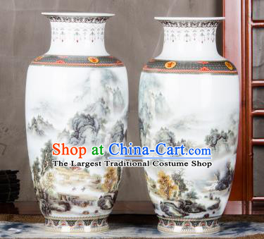 Chinese Traditional Printing Valley View Enamel Vase Jingdezhen Ceramic Handicraft