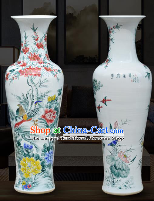 Chinese Traditional Printing Peony Birds Lotus Enamel Vase Jingdezhen Ceramic Handicraft