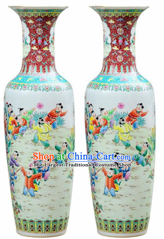 Chinese Traditional Hand Painting Play Children Enamel Vase Jingdezhen Ceramic Handicraft