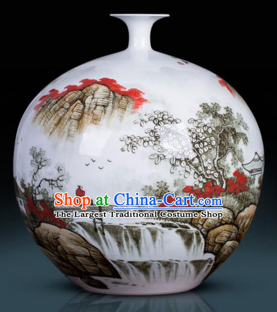 Chinese Jingdezhen Ceramic Craft Hand Painting Landscape Pomegranate Vase Enamel Handicraft Traditional Porcelain Vase