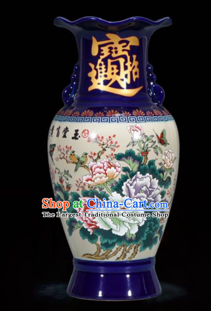 Chinese Jingdezhen Ceramic Craft Hand Painting Peony Enamel Vase Handicraft Traditional Porcelain Vase