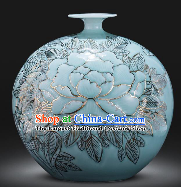 Chinese Jingdezhen Ceramic Craft Peony Pattern Enamel Pomegranate Vase Handicraft Traditional Porcelain Vase