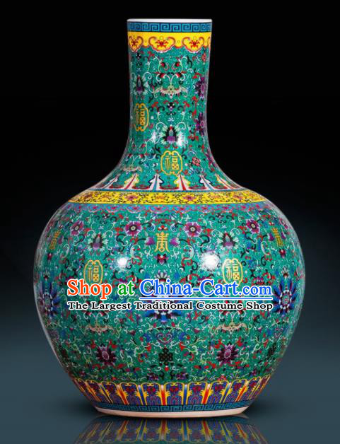 Chinese Jingdezhen Ceramic Craft Colour Enamel Green Ball Vase Handicraft Traditional Porcelain Vase