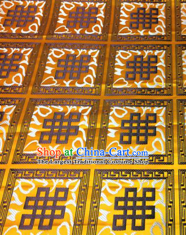 Chinese Traditional Buddhism Auspicious Pattern Golden Brocade Silk Fabric Tibetan Robe Satin Fabric Asian Material