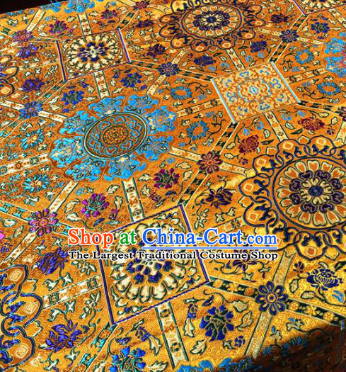 Chinese Traditional Buddhism Galsang Flower Pattern Golden Brocade Silk Fabric Tibetan Robe Satin Fabric Asian Material