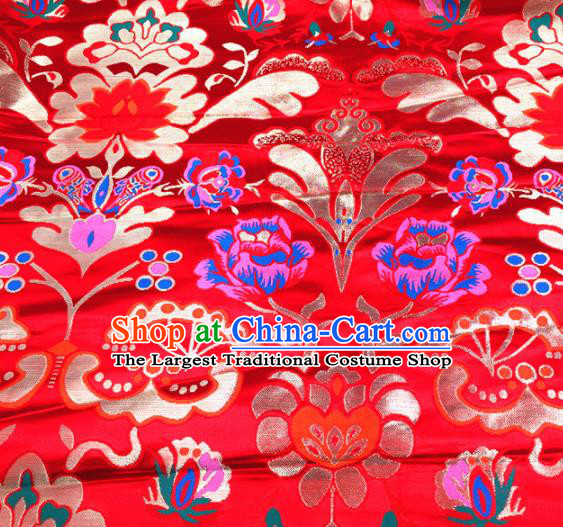 Chinese Traditional Pattern Red Brocade Silk Fabric Tibetan Robe Satin Fabric Asian Buddhism Material