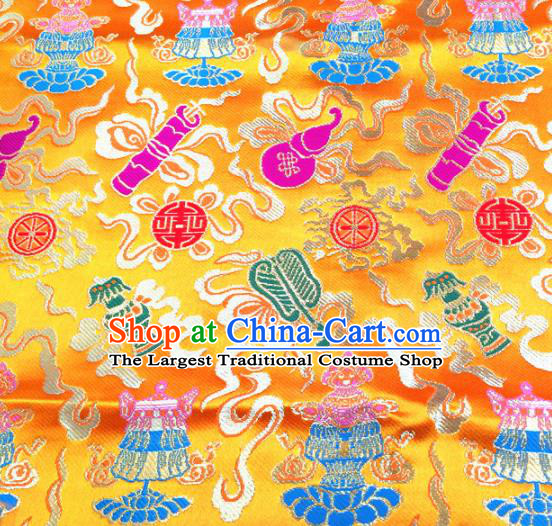 Chinese Traditional Lucky Pattern Golden Brocade Silk Fabric Tibetan Robe Satin Fabric Asian Buddhism Material