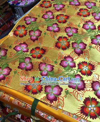 Chinese Traditional Flowers Pattern Golden Brocade Silk Fabric Tibetan Robe Satin Fabric Asian Buddhism Material