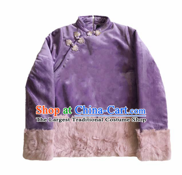 Chinese Traditional National Costume Purple Jacket Embroidered Tang Suit Outer Garment for Women