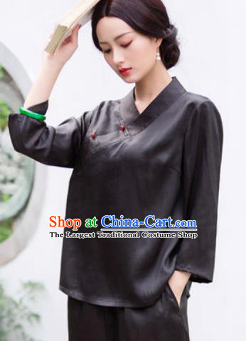 Chinese Traditional Tang Suit Black Blouse National Costume Upper Outer Garment for Women