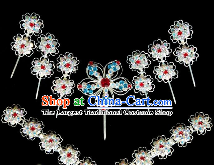 Chinese Ancient Princess Crystal Hairpins Traditional Peking Opera Artiste Hair Clips Headwear for Women