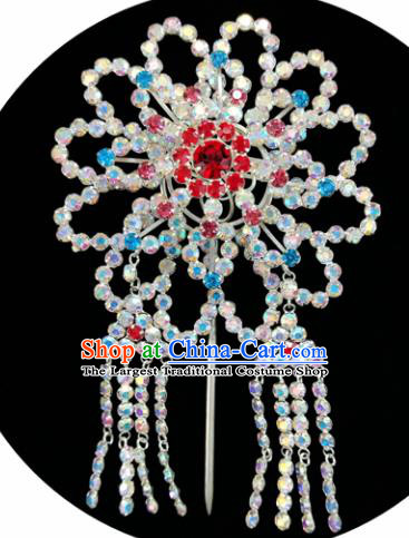 Chinese Ancient Princess Crystal Tassel Hairpins Traditional Peking Opera Artiste Hair Clips Headwear for Women