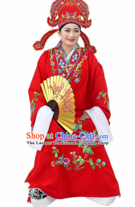 Chinese Ancient Nobility Childe Red Embroidered Robe Traditional Peking Opera Niche Costume for Men