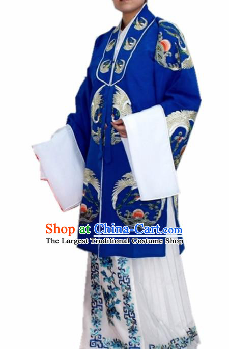 Chinese Ancient Old Lady Embroidered Blue Dress Traditional Peking Opera Dowager Countess Costume for Women