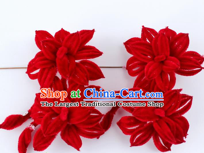 Chinese Ancient Princess Red Velvet Flowers Hairpins Traditional Peking Opera Artiste Headwear for Women