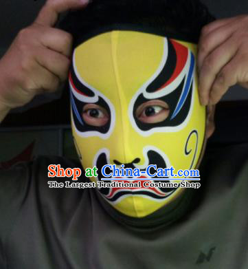 Chinese Traditional Sichuan Opera Face Changing Yellow Masks Handmade Painting Facial Makeup