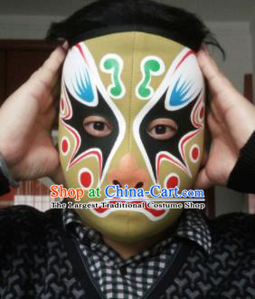 Chinese Traditional Sichuan Opera Prop Face Changing Olive Green Masks Handmade Painting Facial Makeup