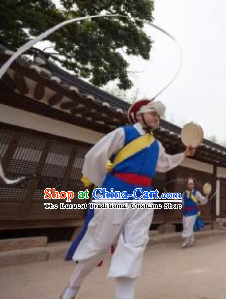 Korean Traditional White Shirt White Pants Costumes for Playing Drums